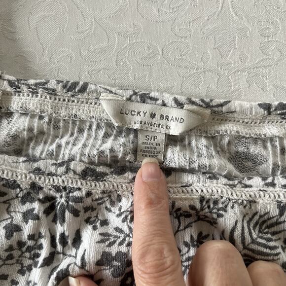 Lucky Brand Women Top Small Blouse Floral Square Neck Puff Sleeve Tie Sides - Picture 4 of 9